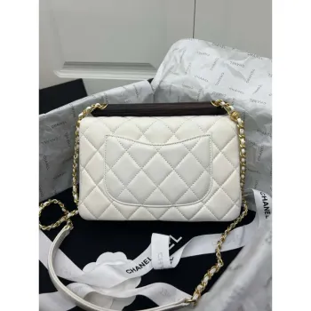 Chanel AS4151 Small Flap Bag With Top Handle Lambskin & Wenge Wood White