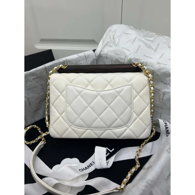 Chanel AS4151 Small Flap Bag With Top Handle Lambskin & Wenge Wood White