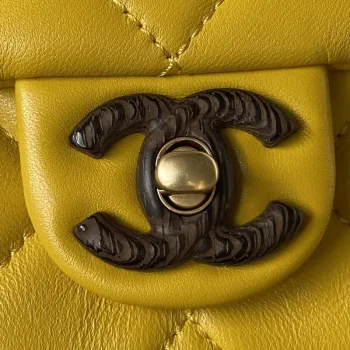 Chanel AS4165 Mini Flap Bag Lambskin Wenge Wood & Gold Tone Metal Yellow