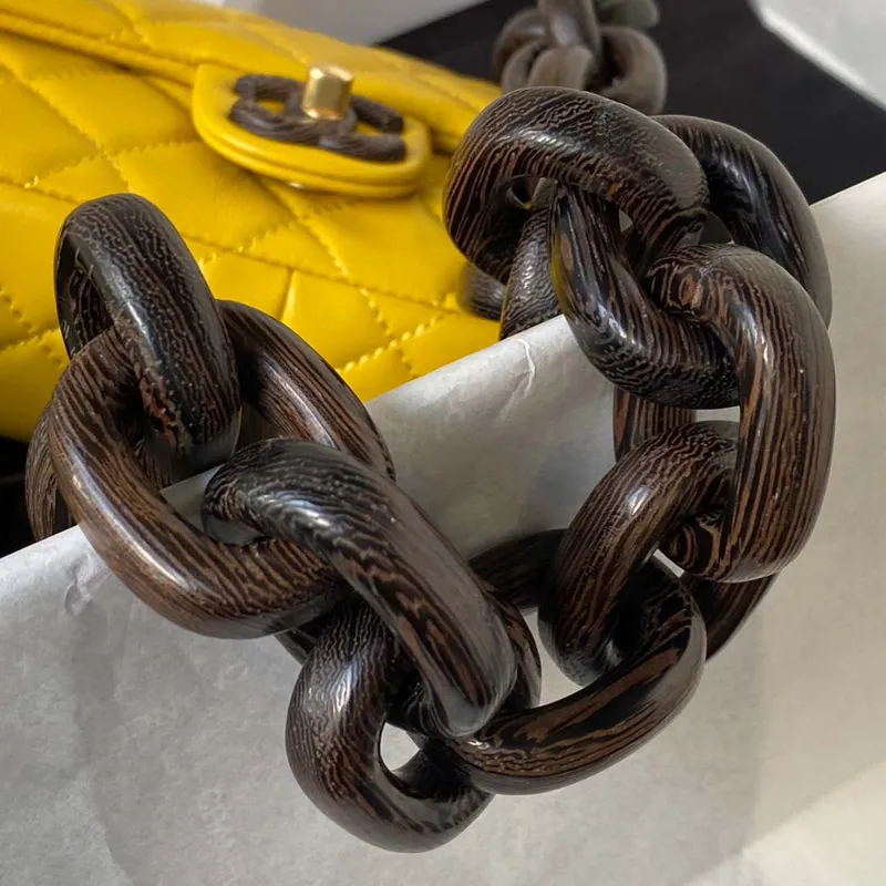 Chanel AS4165 Mini Flap Bag Lambskin Wenge Wood & Gold Tone Metal Yellow