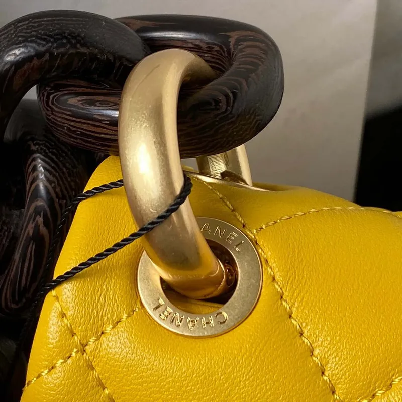 Chanel AS4165 Mini Flap Bag Lambskin Wenge Wood & Gold Tone Metal Yellow