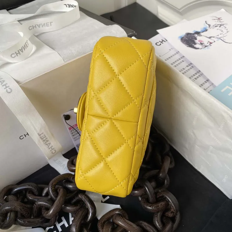 Chanel AS4165 Mini Flap Bag Lambskin Wenge Wood & Gold Tone Metal Yellow
