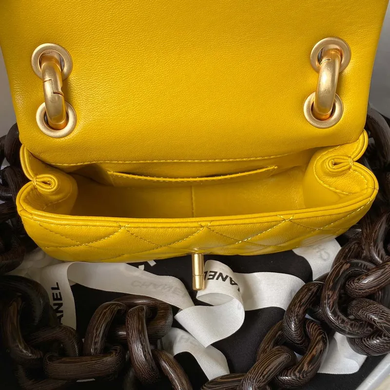 Chanel AS4165 Mini Flap Bag Lambskin Wenge Wood & Gold Tone Metal Yellow