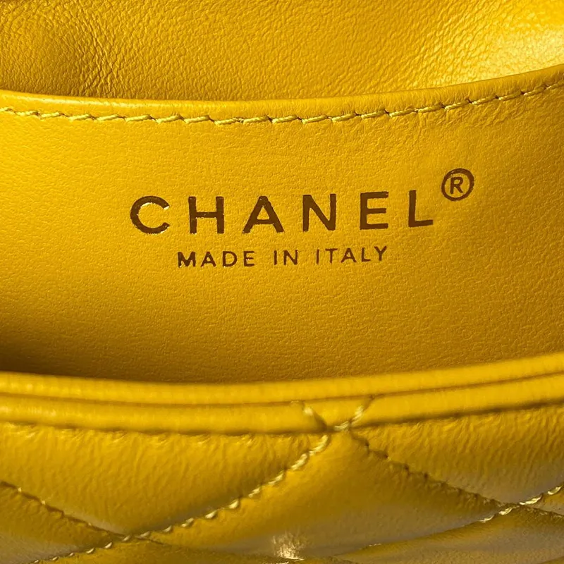 Chanel AS4165 Mini Flap Bag Lambskin Wenge Wood & Gold Tone Metal Yellow