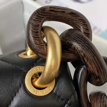 Chanel AS4165 Mini Flap Bag Lambskin Wenge Wood & Gold Tone Metal Black