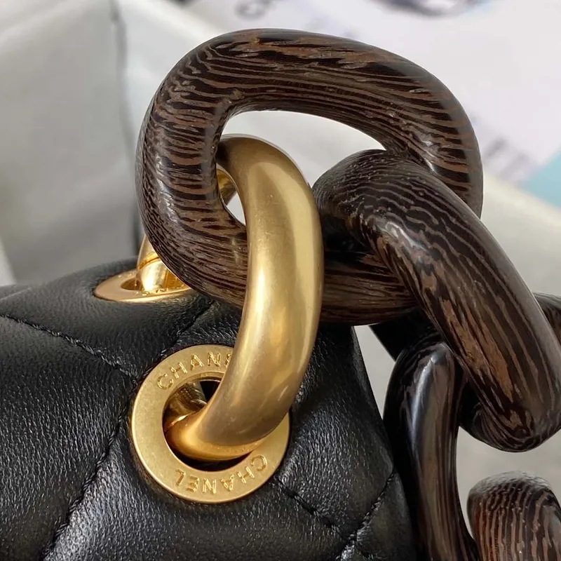 Chanel AS4165 Mini Flap Bag Lambskin Wenge Wood & Gold Tone Metal Black