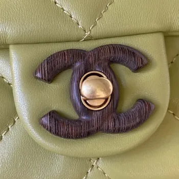 Chanel AS4165 Mini Flap Bag Lambskin Wenge Wood & Gold Tone Metal Lemon Green