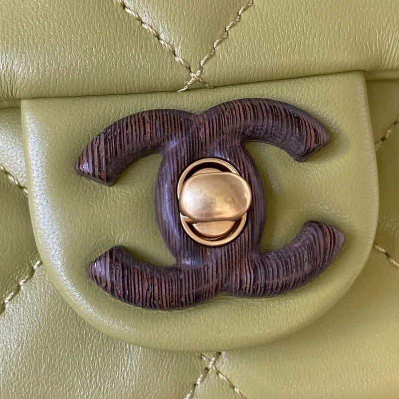 Chanel AS4165 Mini Flap Bag Lambskin Wenge Wood & Gold Tone Metal Lemon Green