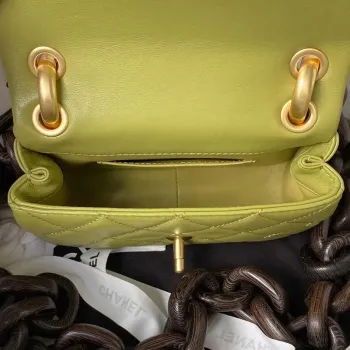 Chanel AS4165 Mini Flap Bag Lambskin Wenge Wood & Gold Tone Metal Lemon Green