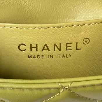 Chanel AS4165 Mini Flap Bag Lambskin Wenge Wood & Gold Tone Metal Lemon Green