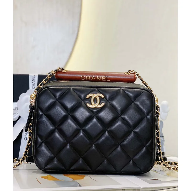 Chanel AS4198 MINI BOWLING BAG Lambskin & Wenge Wood Black
