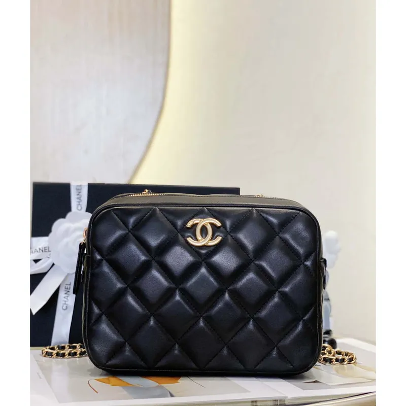 Chanel AS4198 MINI BOWLING BAG Lambskin & Wenge Wood Black