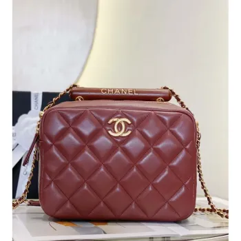 Chanel AS4198 MINI BOWLING BAG Lambskin & Wenge Wood Wine Red