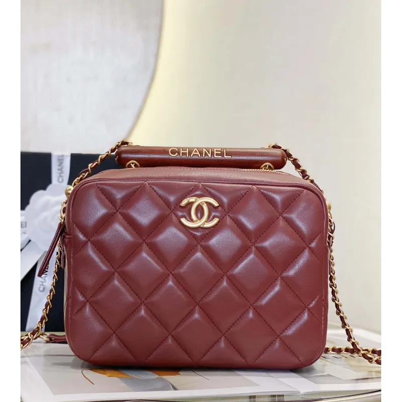 Chanel AS4198 MINI BOWLING BAG Lambskin & Wenge Wood Wine Red