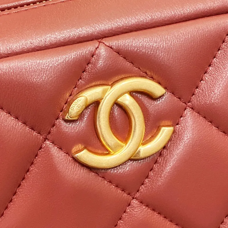 Chanel AS4198 MINI BOWLING BAG Lambskin & Wenge Wood Wine Red