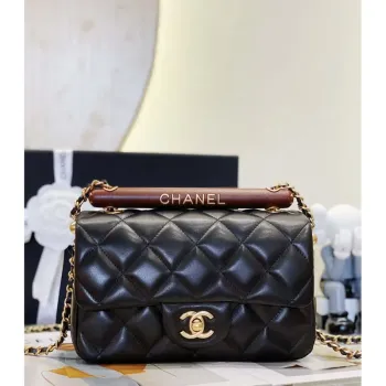Chanel AS4151 Small Flap Bag With Top Handle Lambskin & Wenge Wood Black
