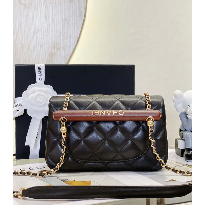 Chanel AS4151 Small Flap Bag With Top Handle Lambskin & Wenge Wood Black