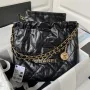 Chanel 22 Small Handbag AS3260 Memorial Calfskin leather Black Gold