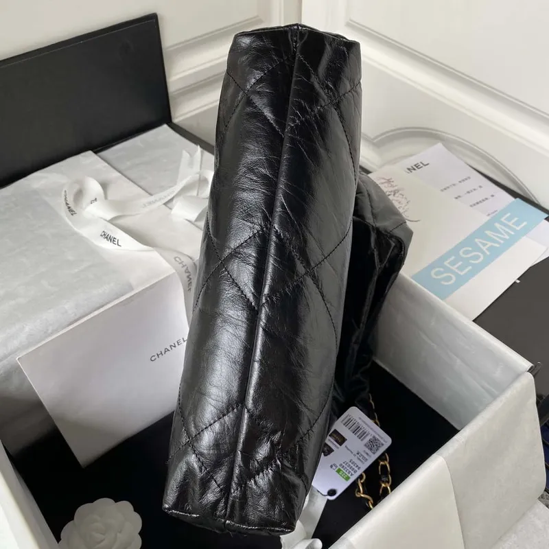 Chanel 22 Small Handbag AS3260 Memorial Calfskin leather Black Gold