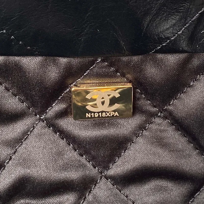 Chanel 22 Small Handbag AS3260 Memorial Calfskin leather Black Gold