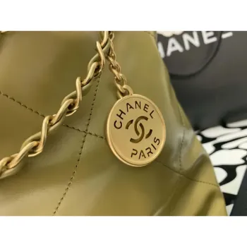 Chanel 22 Handbag Shiny Calfskin Gold AS3261 Lemon Yellow