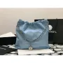 Chanel 22 Handbag Shiny Calfskin Gold AS3261 Light Blue Silver