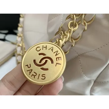 Chanel 22 AS3260 Small Handbag Shiny Calfskin Apricot