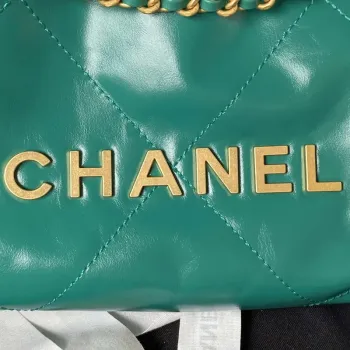 Chanel 22 Mini Handbag AS3980 Shiny Calfskin & Gold Tone Metal Green