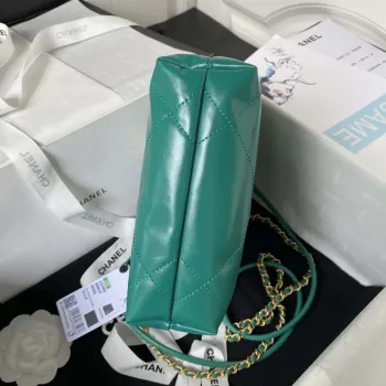 Chanel 22 Mini Handbag AS3980 Shiny Calfskin & Gold Tone Metal Green