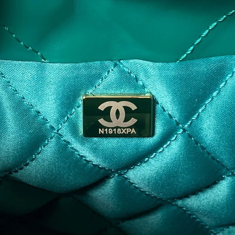 Chanel 22 Mini Handbag AS3980 Shiny Calfskin & Gold Tone Metal Green