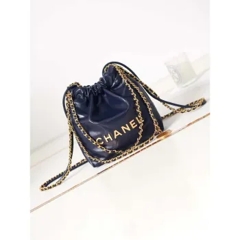 Chanel 22 Mini Handbag AS3980 Shiny Calfskin & Gold Tone Metal Royal blue