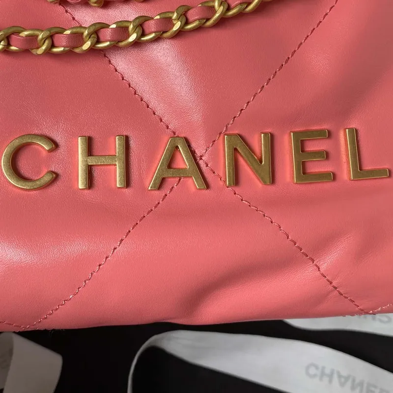 Chanel 22 Mini Handbag AS3980 Shiny Calfskin & Gold Tone Metal Rose Pink