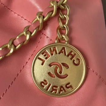 Chanel 22 Mini Handbag AS3980 Shiny Calfskin & Gold Tone Metal Rose Pink