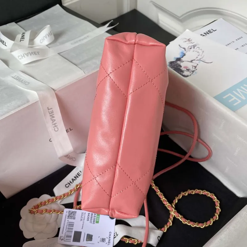 Chanel 22 Mini Handbag AS3980 Shiny Calfskin & Gold Tone Metal Rose Pink