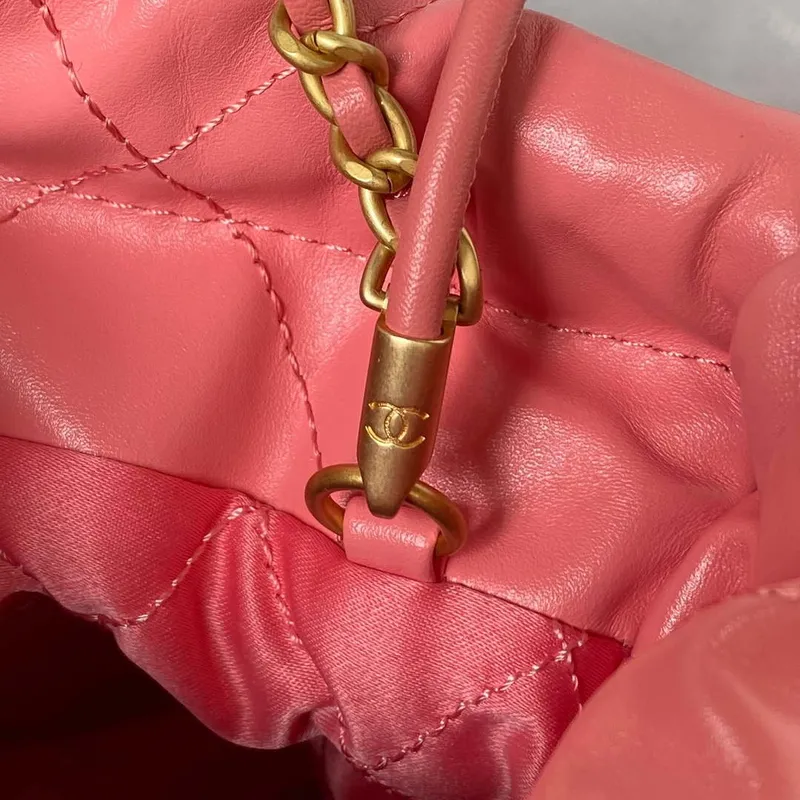 Chanel 22 Mini Handbag AS3980 Shiny Calfskin & Gold Tone Metal Rose Pink