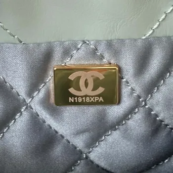Chanel 22 Mini Handbag AS3980 Shiny Calfskin & Gold Tone Metal Green Gray