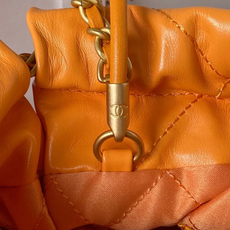 Chanel 22 Mini Handbag AS3980 Shiny Calfskin & Gold Tone Metal Orange