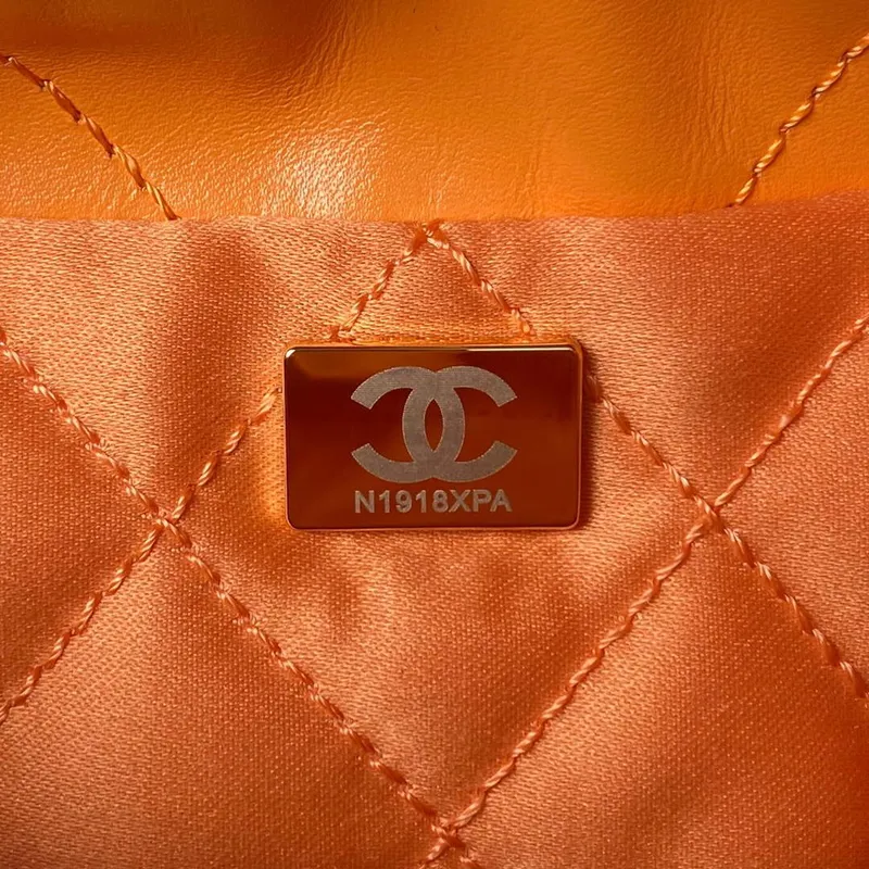 Chanel 22 Mini Handbag AS3980 Shiny Calfskin & Gold Tone Metal Orange