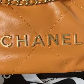 Chanel 22 Mini Handbag AS3980 Shiny Calfskin & Gold Tone Metal Orange
