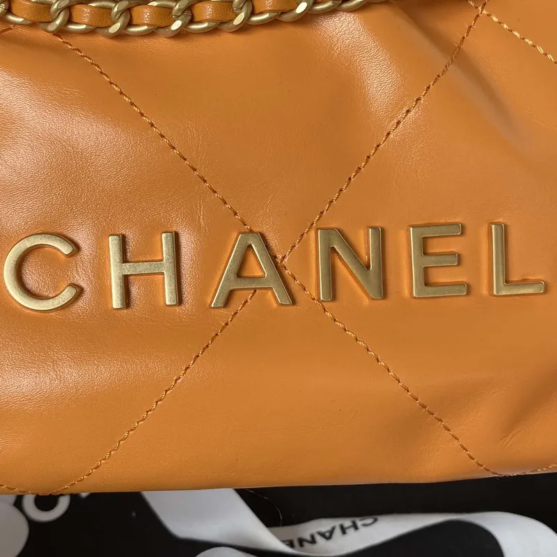 Chanel 22 Mini Handbag AS3980 Shiny Calfskin & Gold Tone Metal Orange