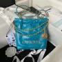 Chanel 22 Mini Handbag AS3980 Shiny Calfskin & Gold Tone Metal Lake Blue