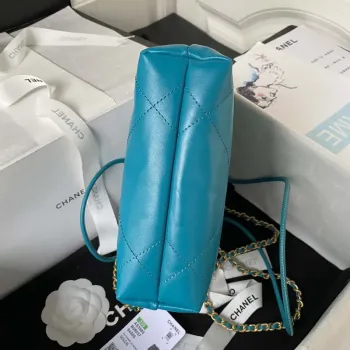 Chanel 22 Mini Handbag AS3980 Shiny Calfskin & Gold Tone Metal Lake Blue