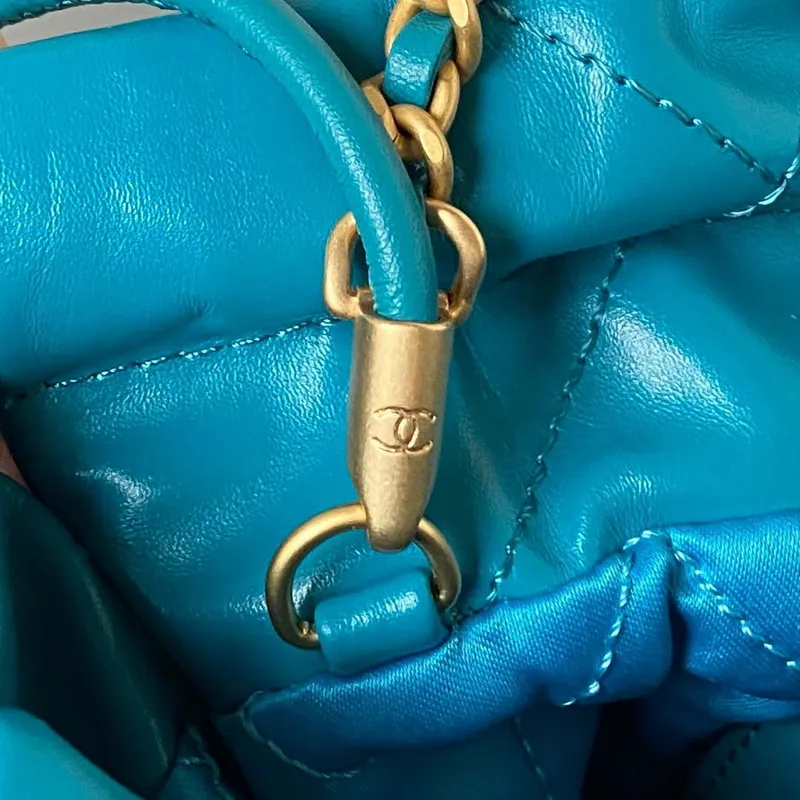 Chanel 22 Mini Handbag AS3980 Shiny Calfskin & Gold Tone Metal Lake Blue