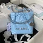 Chanel 22 AS3980 Mini Handbag Shiny Calfskin & Silver Tone Metal Sky blue