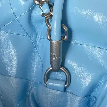 Chanel 22 AS3980 Mini Handbag Shiny Calfskin & Silver Tone Metal Sky blue