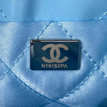 Chanel 22 AS3980 Mini Handbag Shiny Calfskin & Silver Tone Metal Sky blue