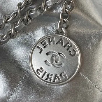 Chanel 22 AS3980 Mini Handbag Shiny Calfskin & Silver Tone Metal Silver