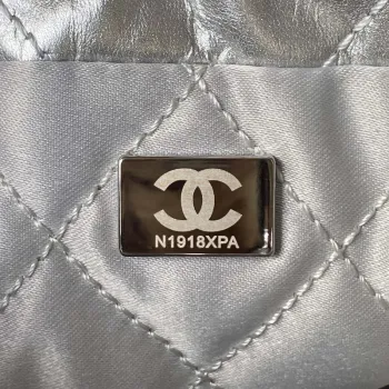 Chanel 22 AS3980 Mini Handbag Shiny Calfskin & Silver Tone Metal Silver