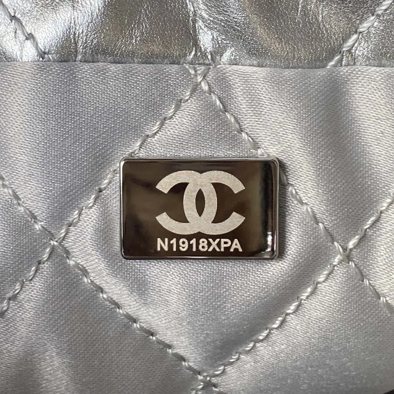 Chanel 22 AS3980 Mini Handbag Shiny Calfskin & Silver Tone Metal Silver
