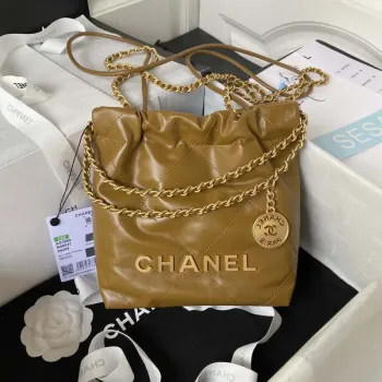 Chanel 22 Mini Handbag AS3980 Shiny Calfskin & Gold Tone Metal Marigold